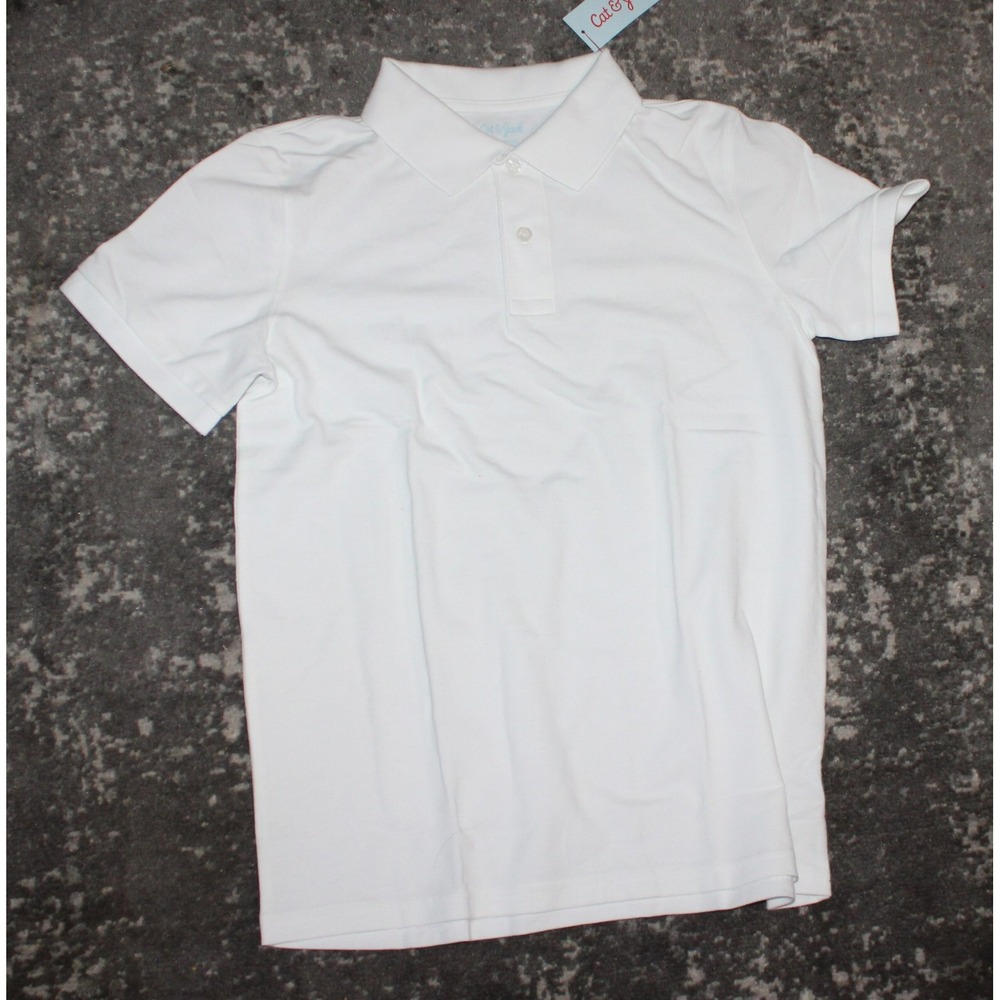 Cat and Jack Boys Button White Collared Polo school uniform Shirt SZ L 12/14